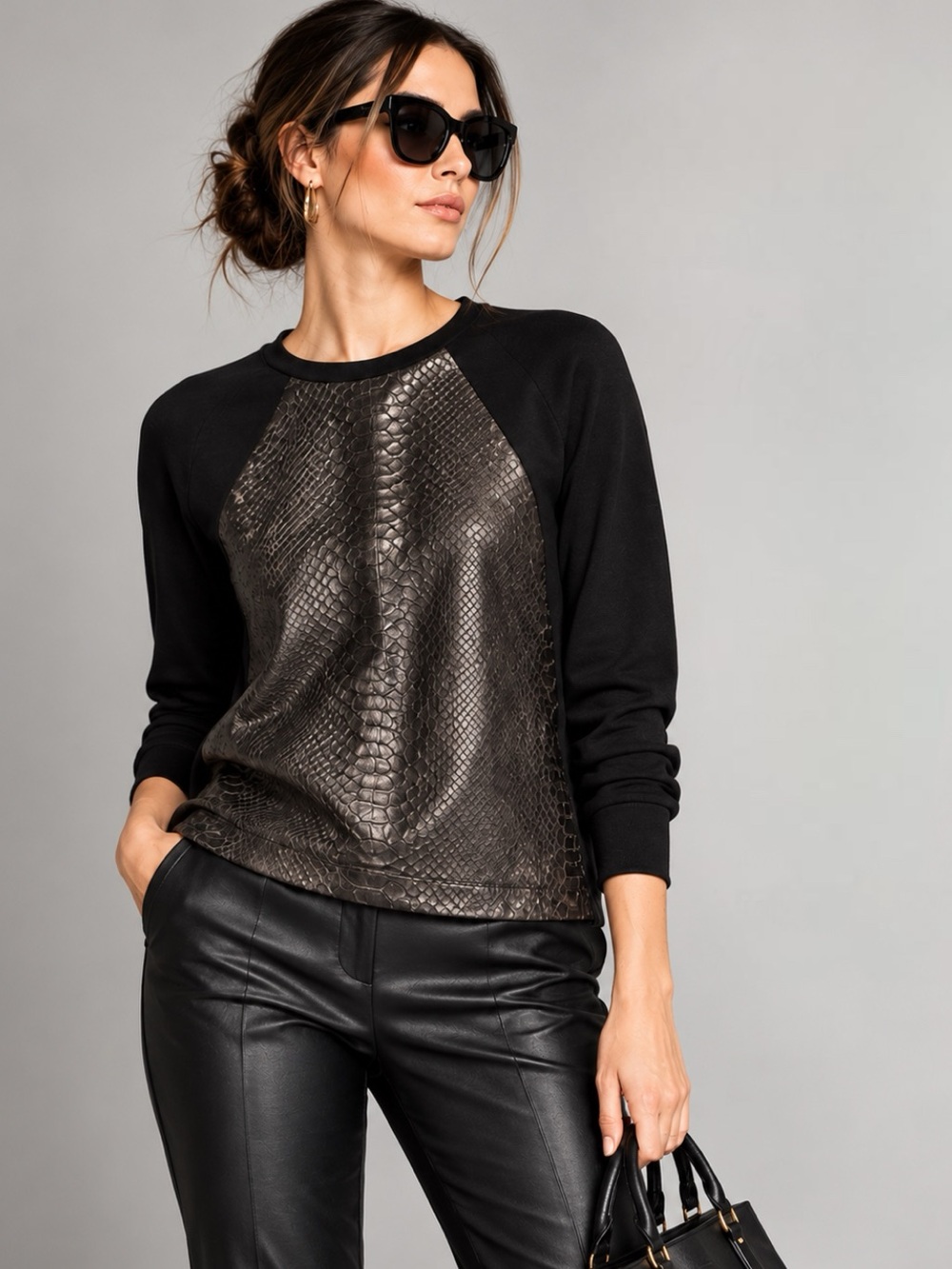 PJK Patterson J Kincaid Maxom Top S NWT Italian Lamb Leather Python Black Luxury